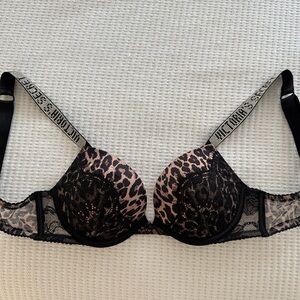 nwot Victoria's Secret Bling Strap Leopard & Lace Push-Up Bra